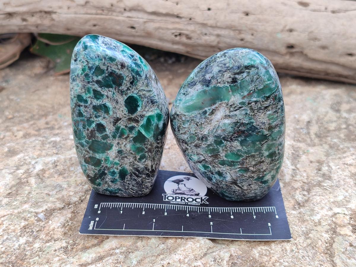 Polished Emerald Mica 'Mutokolite' Standing Free Forms x 4 From Mutoko, Zimbabwe - Toprock Gemstones and Minerals 