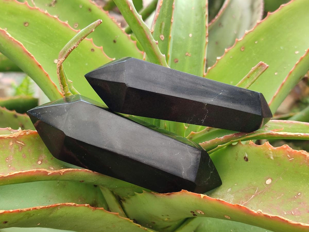 Polished Double Terminated Black Basalt Crystal Points x 12 From Madagascar - Toprock Gemstones and Minerals 