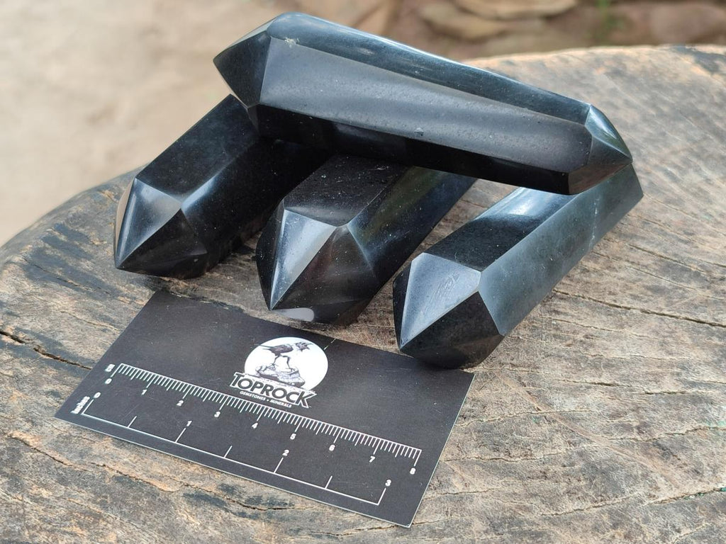 Polished Double Terminated Black Basalt Crystal Points x 12 From Madagascar - Toprock Gemstones and Minerals 