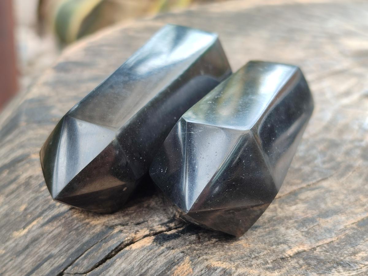 Polished Double Terminated Black Basalt Crystal Points x 12 From Madagascar - Toprock Gemstones and Minerals 