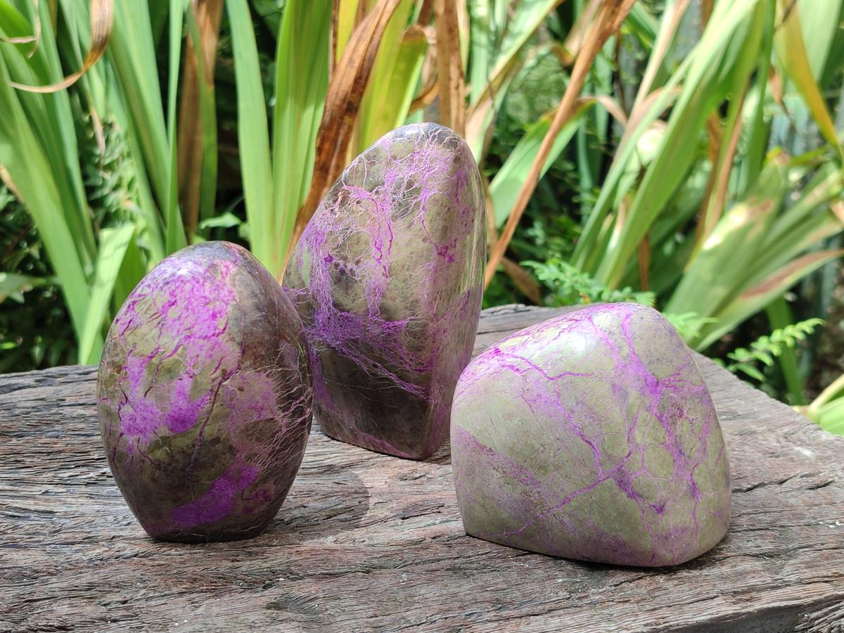 Polished Stichtite Standing Free Forms x 3 From Barberton, South Africa - Toprock Gemstones and Minerals 