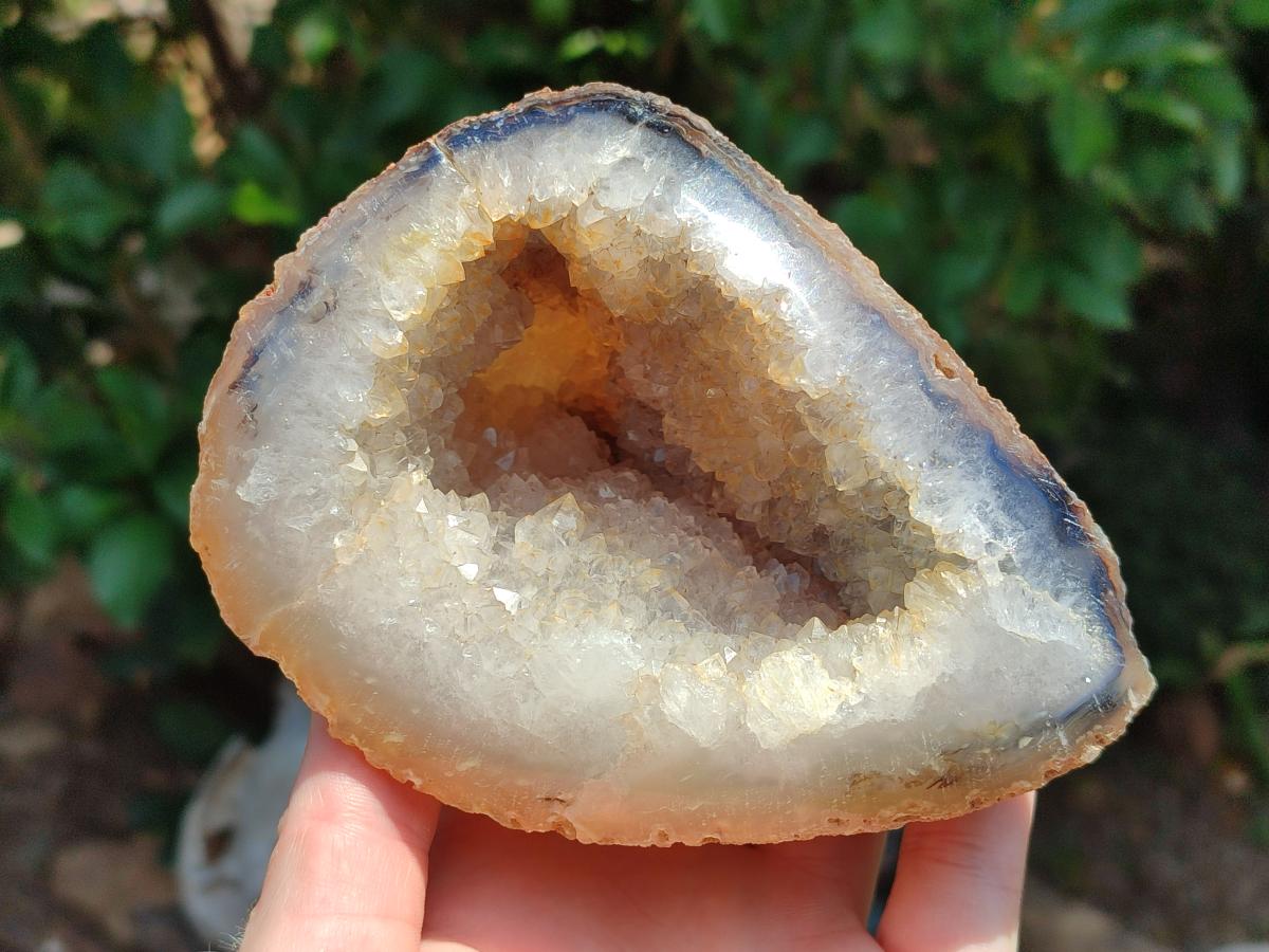 Polished Banded Agate with Crystalline Geode and Heart x 2 From Maintirano, Madagascar - Toprock Gemstones and Minerals 