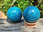 Hand Made Conglomerate Chrysocolla Spheres with Azurite and Malachite x 2 From Congo - Toprock Gemstones and Minerals 