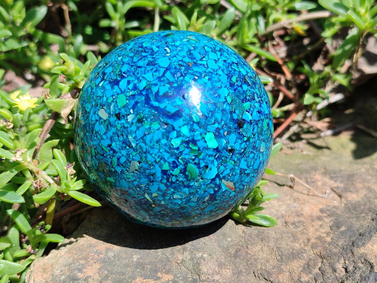 Hand Made Conglomerate Chrysocolla Spheres with Azurite and Malachite x 2 From Congo - Toprock Gemstones and Minerals 
