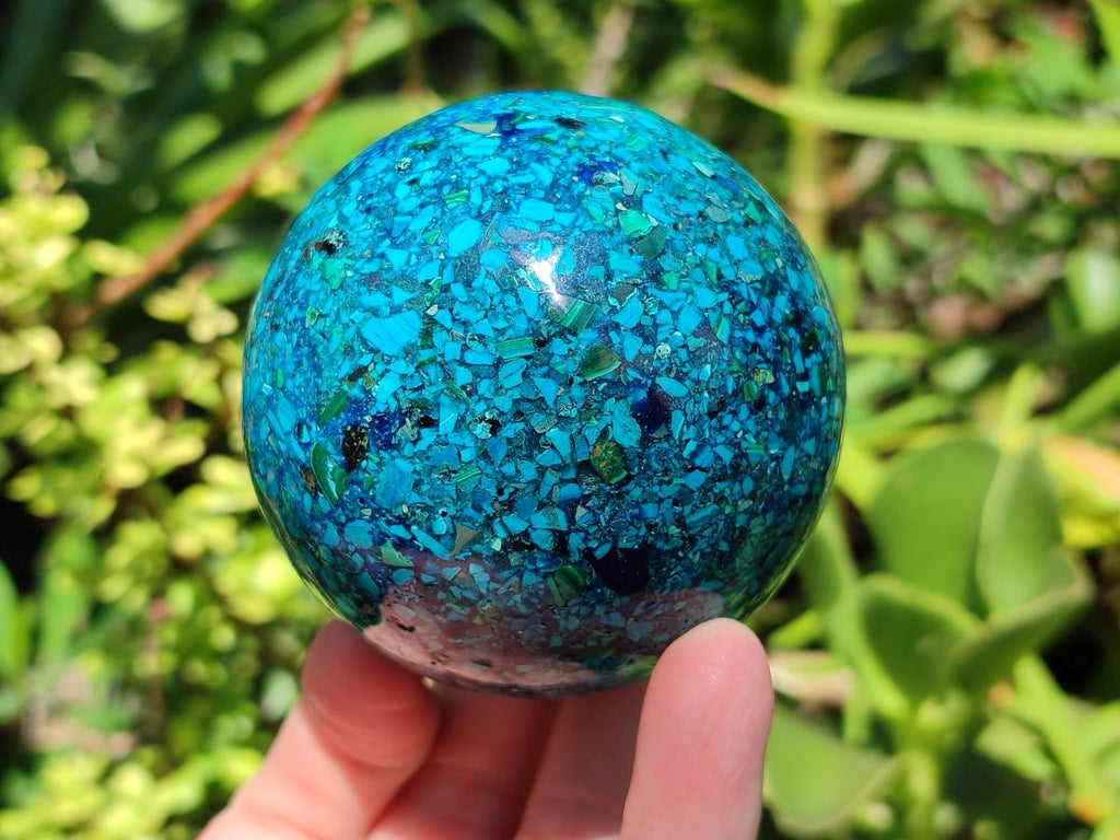 Hand Made Conglomerate Chrysocolla Spheres with Azurite and Malachite x 2 From Congo - Toprock Gemstones and Minerals 