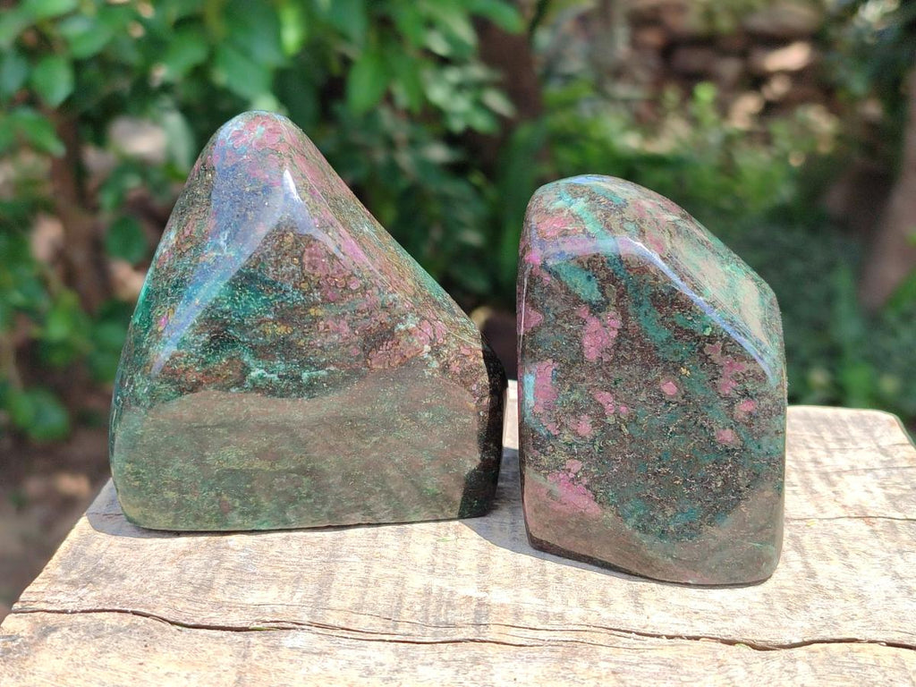 Polished Ruby Corundum In Chrome Verdite Standing Free Forms x 3 From Mutoko, Zimbabwe - Toprock Gemstones and Minerals 