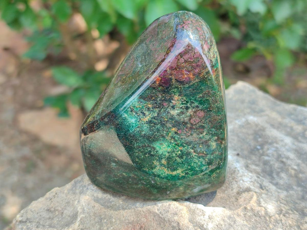 Polished Ruby Corundum In Chrome Verdite Standing Free Forms x 3 From Mutoko, Zimbabwe - Toprock Gemstones and Minerals 