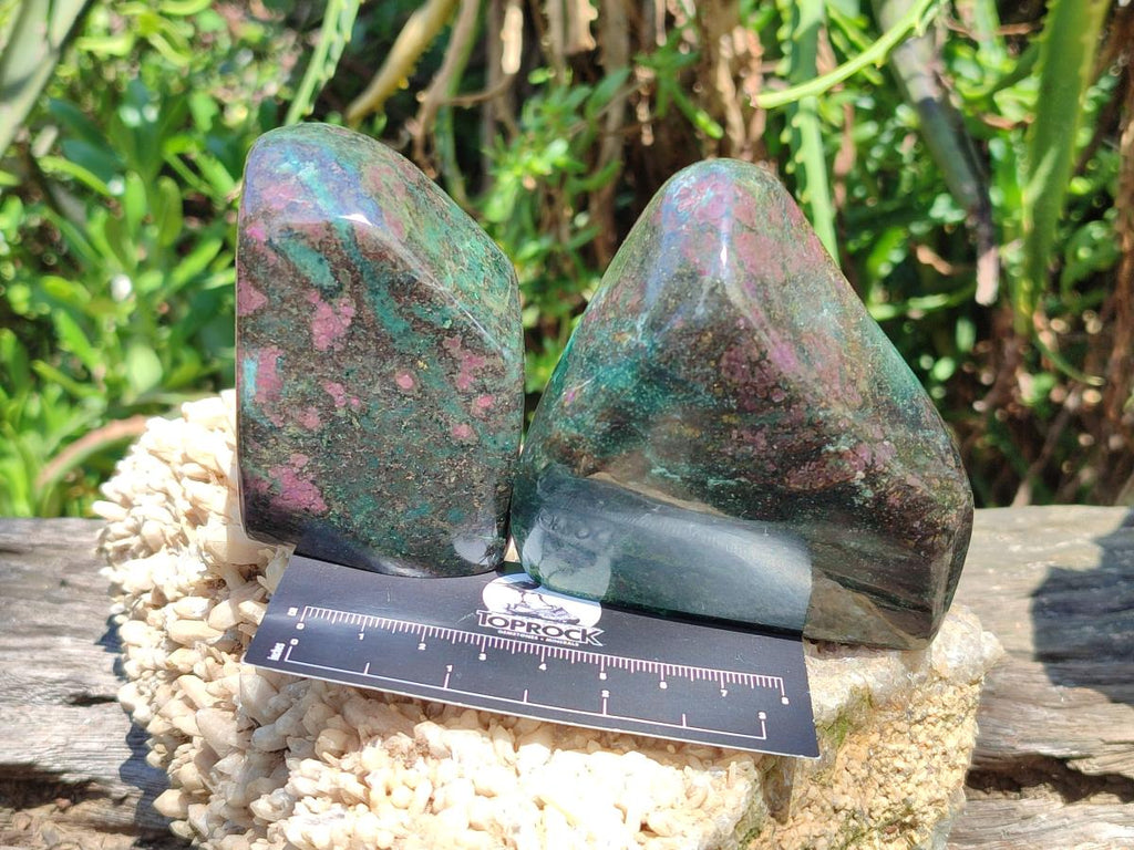 Polished Ruby Corundum In Chrome Verdite Standing Free Forms x 3 From Mutoko, Zimbabwe - Toprock Gemstones and Minerals 