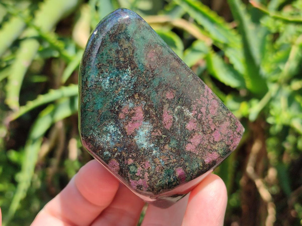 Polished Ruby Corundum In Chrome Verdite Standing Free Forms x 3 From Mutoko, Zimbabwe - Toprock Gemstones and Minerals 