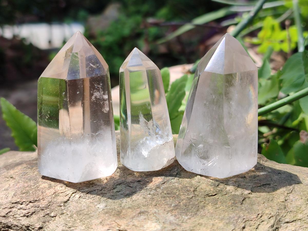 Polished Clear Smokey Quartz and Double Terminated Crystals x 18 From Madagascar - Toprock Gemstones and Minerals 