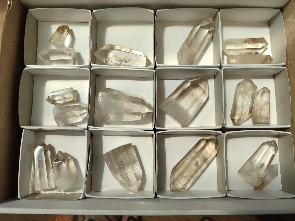 Polished Clear Smokey Quartz and Double Terminated Crystals x 18 From Madagascar - Toprock Gemstones and Minerals 