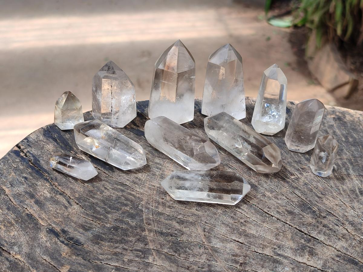 Polished Clear Smokey Quartz and Double Terminated Crystals x 18 From Madagascar - Toprock Gemstones and Minerals 