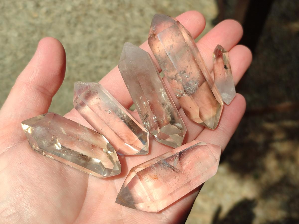 Polished Clear Smokey Quartz and Double Terminated Crystals x 18 From Madagascar - Toprock Gemstones and Minerals 