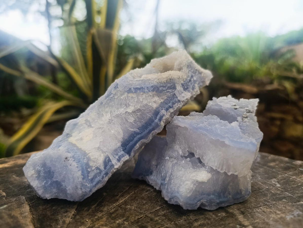 Natural Etched Blue Chalcedony Geodes x 4 From Nsanje, Malawi - Toprock Gemstones and Minerals 