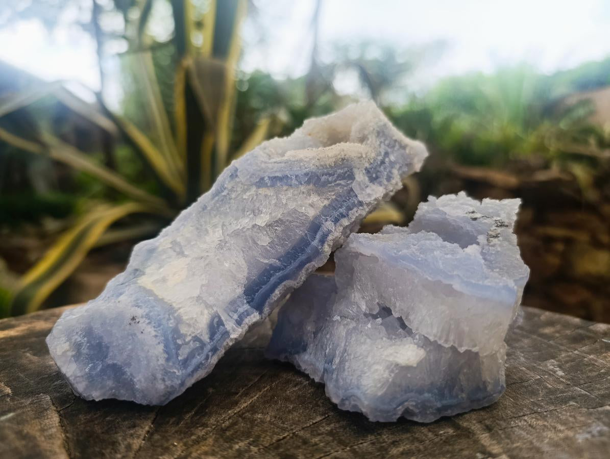Natural Etched Blue Chalcedony Geodes x 4 From Nsanje, Malawi - Toprock Gemstones and Minerals 