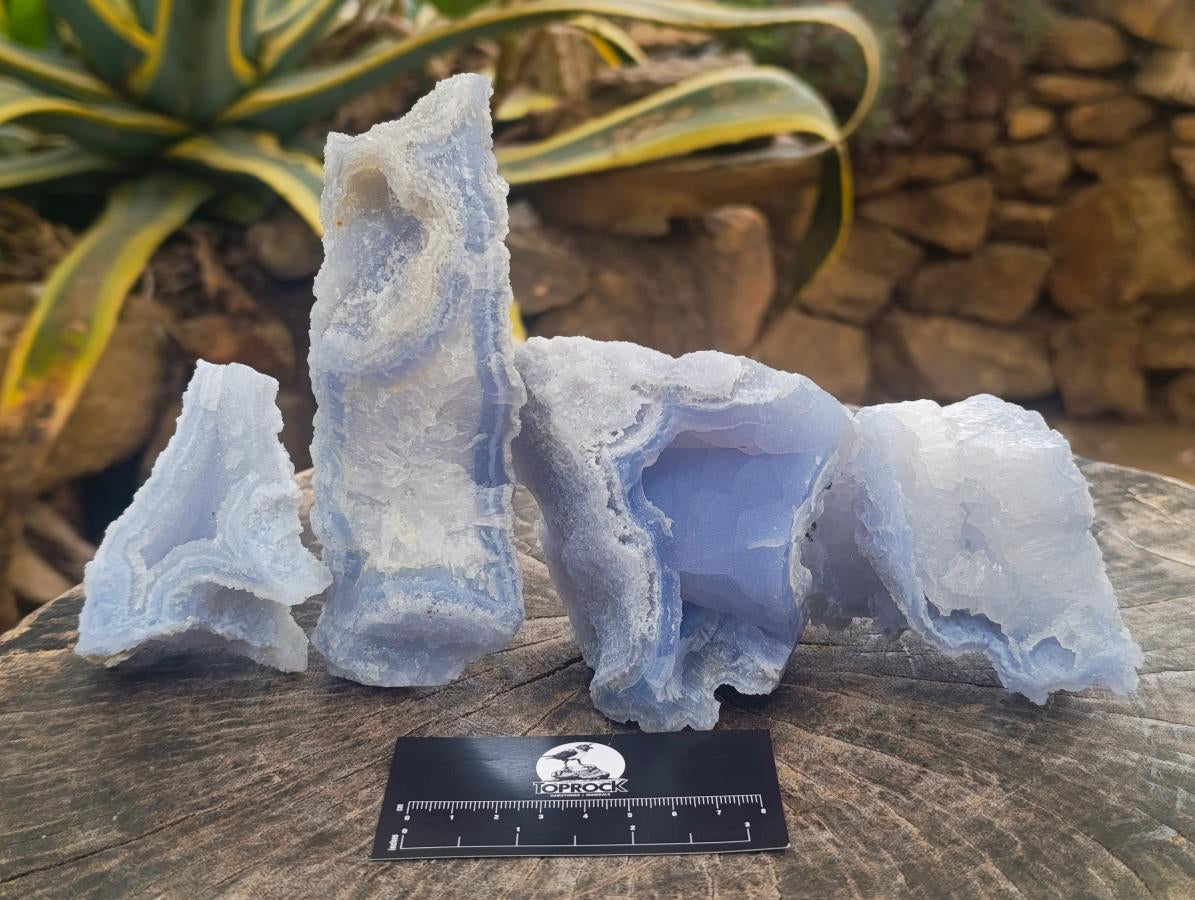 Natural Etched Blue Chalcedony Geodes x 4 From Nsanje, Malawi - Toprock Gemstones and Minerals 