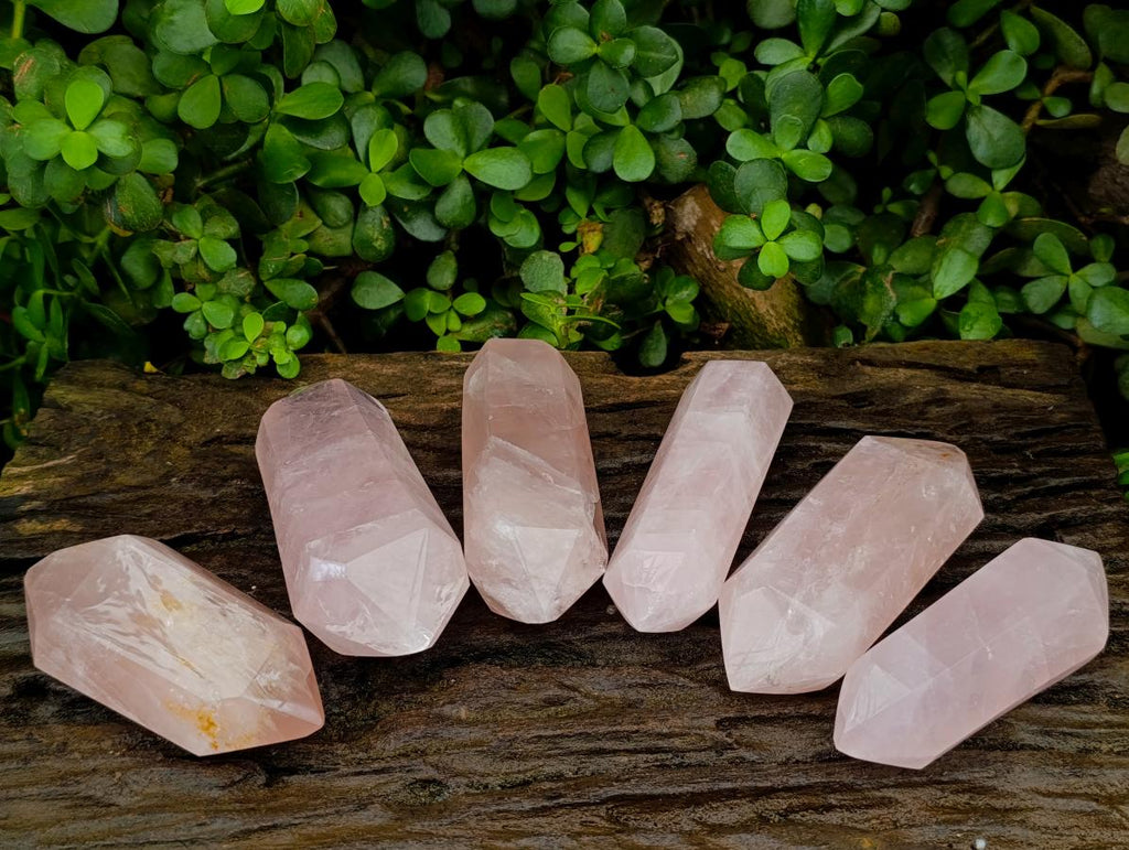 Polished Double Terminated Gemmy Rose Quartz Crystals x 6 From Madagascar - Toprock Gemstones and Minerals 