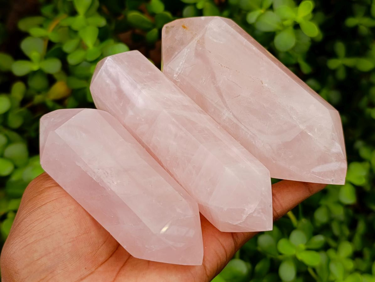 Polished Double Terminated Gemmy Rose Quartz Crystals x 6 From Madagascar - Toprock Gemstones and Minerals 