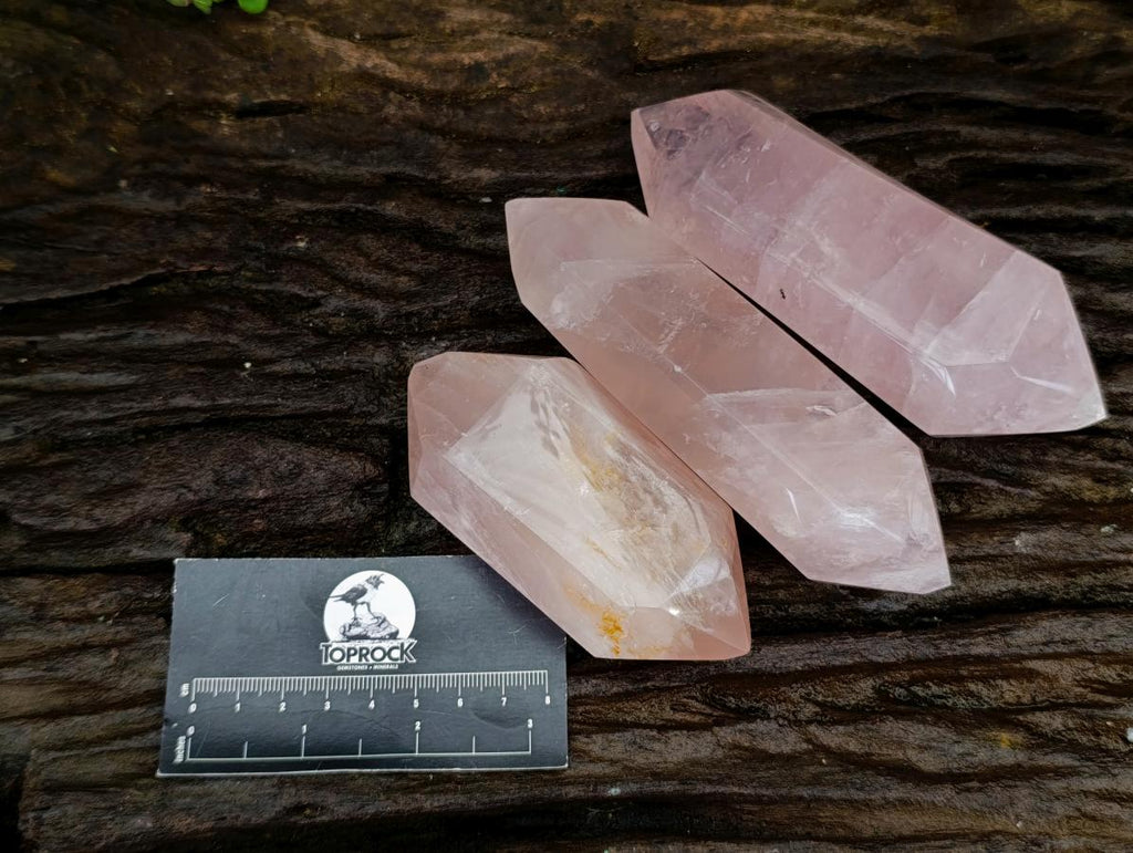 Polished Double Terminated Gemmy Rose Quartz Crystals x 6 From Madagascar - Toprock Gemstones and Minerals 