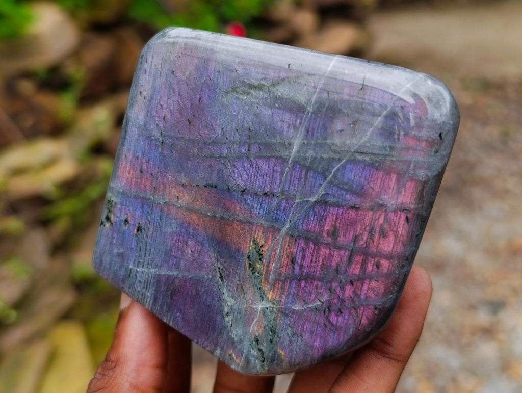 Polished Rare Purple Sunset Flash Labradorite Standing Free Forms x 3 From Madagascar - Toprock Gemstones and Minerals 