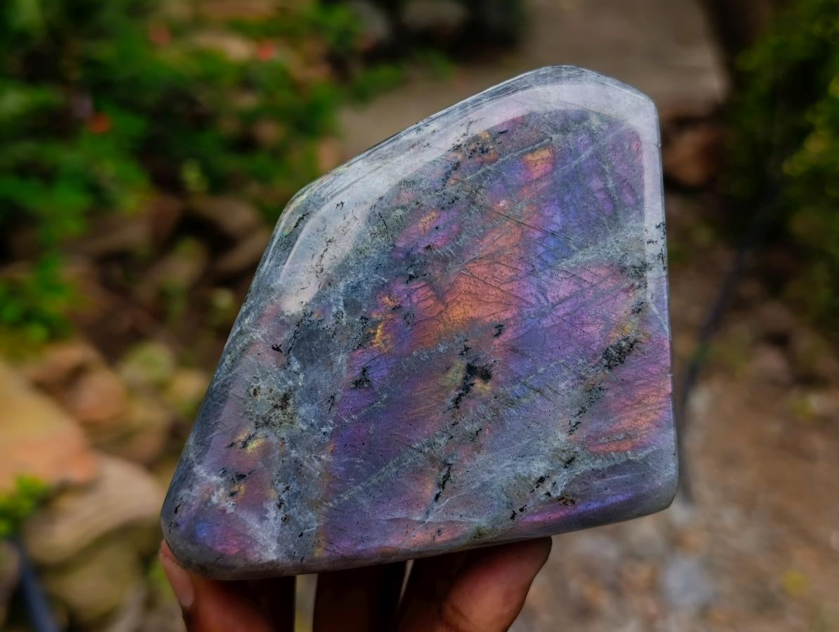 Polished Rare Purple Sunset Flash Labradorite Standing Free Forms x 3 From Madagascar - Toprock Gemstones and Minerals 