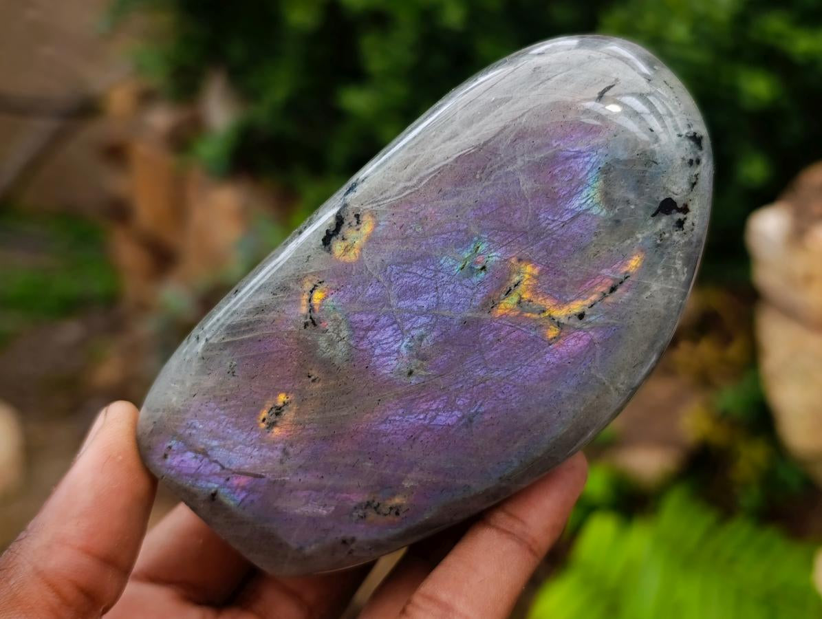 Polished Rare Purple Sunset Flash Labradorite Standing Free Forms x 3 From Madagascar - Toprock Gemstones and Minerals 
