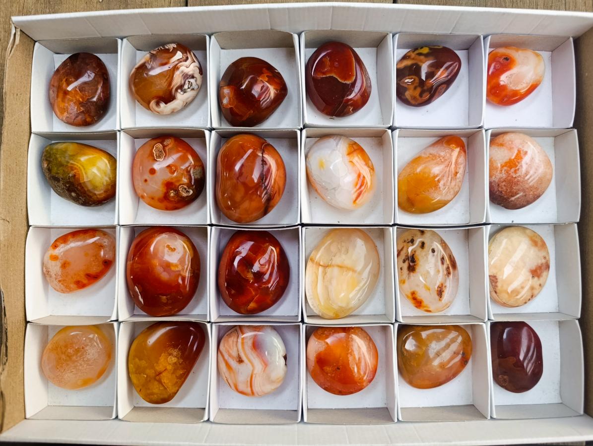 Polished Carnelian Agate Gemstone Palmstones x 12 From Madagascar - Toprock Gemstones and Minerals 