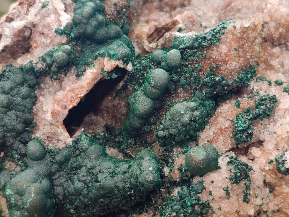 Natural Large Cabinet Sized Ball Malachite and Drusy Quartz on Red Dolomite Specimen x 1 From Mindingi Mine, Kambove, Congo - Toprock Gemstones and Minerals 