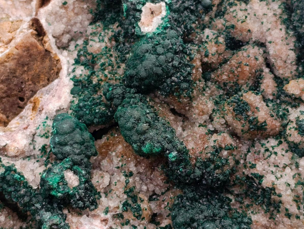 Natural Large Cabinet Sized Ball Malachite and Drusy Quartz on Red Dolomite Specimen x 1 From Mindingi Mine, Kambove, Congo - Toprock Gemstones and Minerals 
