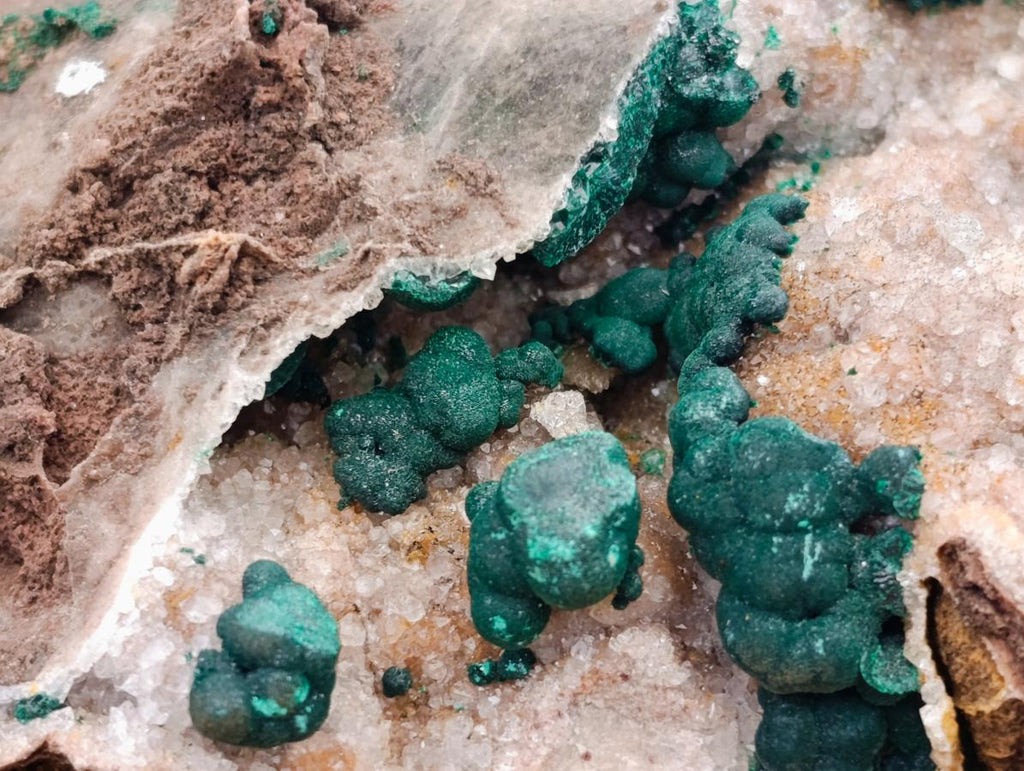 Natural Large Cabinet Sized Ball Malachite and Drusy Quartz on Red Dolomite Specimen x 1 From Mindingi Mine, Kambove, Congo - Toprock Gemstones and Minerals 