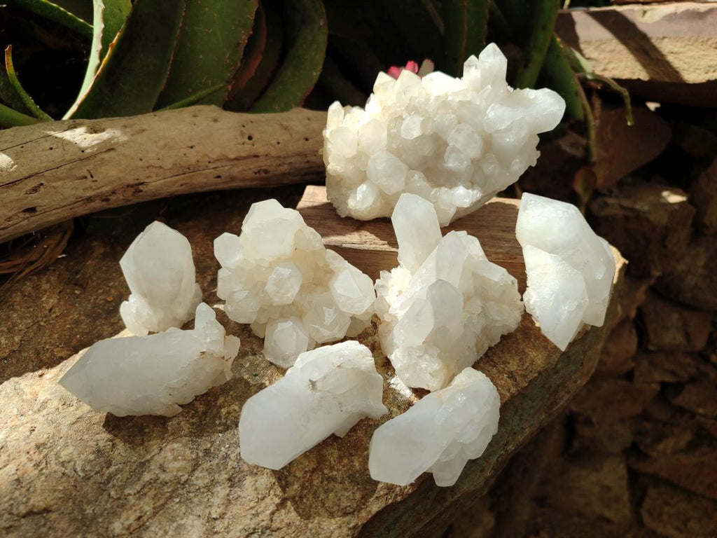 Natural Frosted Quartz Crystals and Clusters x 8 From Madagascar - Toprock Gemstones and Minerals 
