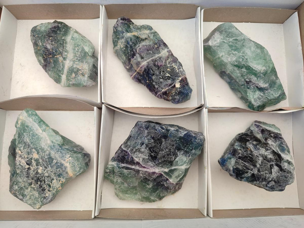 Natural Watermelon Fluorite Cobbed Specimens x 6 From Uis, Namibia - Toprock Gemstones and Minerals 