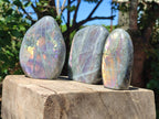 Polished Rare Purple Sunset Flash Labradorite Standing Free Forms x 3 From Madagascar - Toprock Gemstones and Minerals 