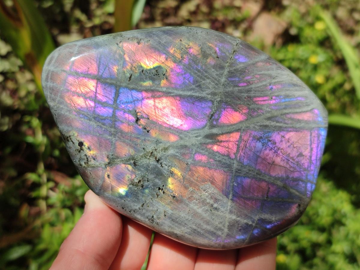 Polished Rare Purple Sunset Flash Labradorite Standing Free Forms x 3 From Madagascar - Toprock Gemstones and Minerals 