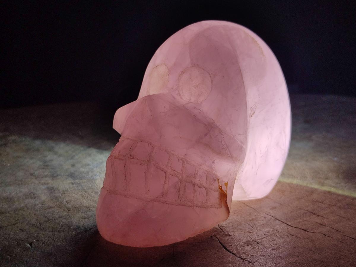 Hand Made Gemmy Rose Quartz Skull Carving x 1 From Madagascar - Toprock Gemstones and Minerals 