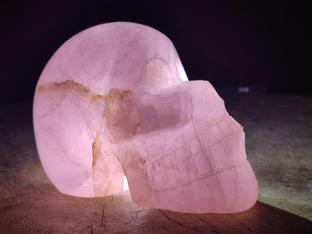 Hand Made Gemmy Rose Quartz Skull Carving x 1 From Madagascar - Toprock Gemstones and Minerals 