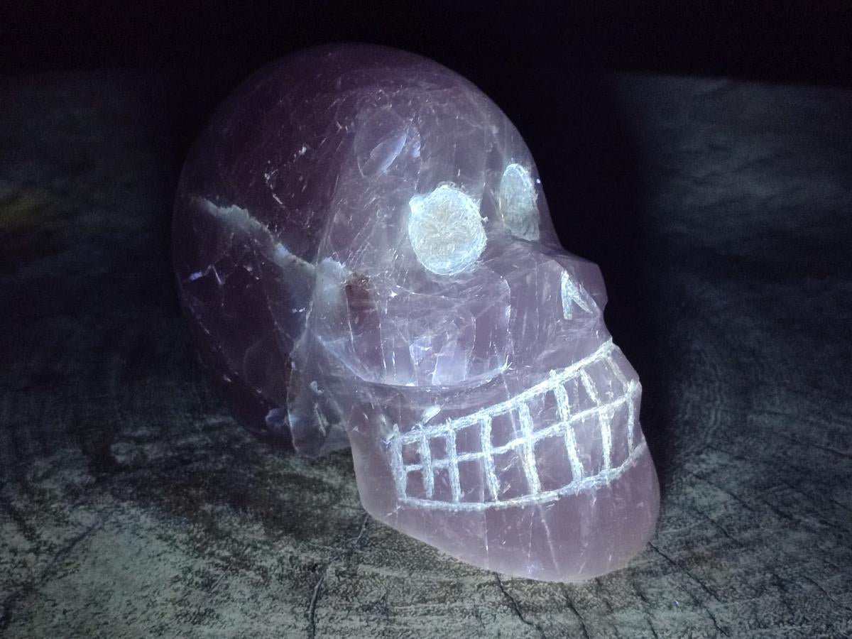 Hand Made Gemmy Rose Quartz Skull Carving x 1 From Madagascar - Toprock Gemstones and Minerals 