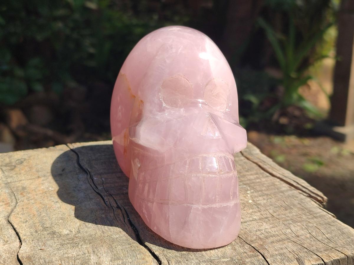 Hand Made Gemmy Rose Quartz Skull Carving x 1 From Madagascar - Toprock Gemstones and Minerals 