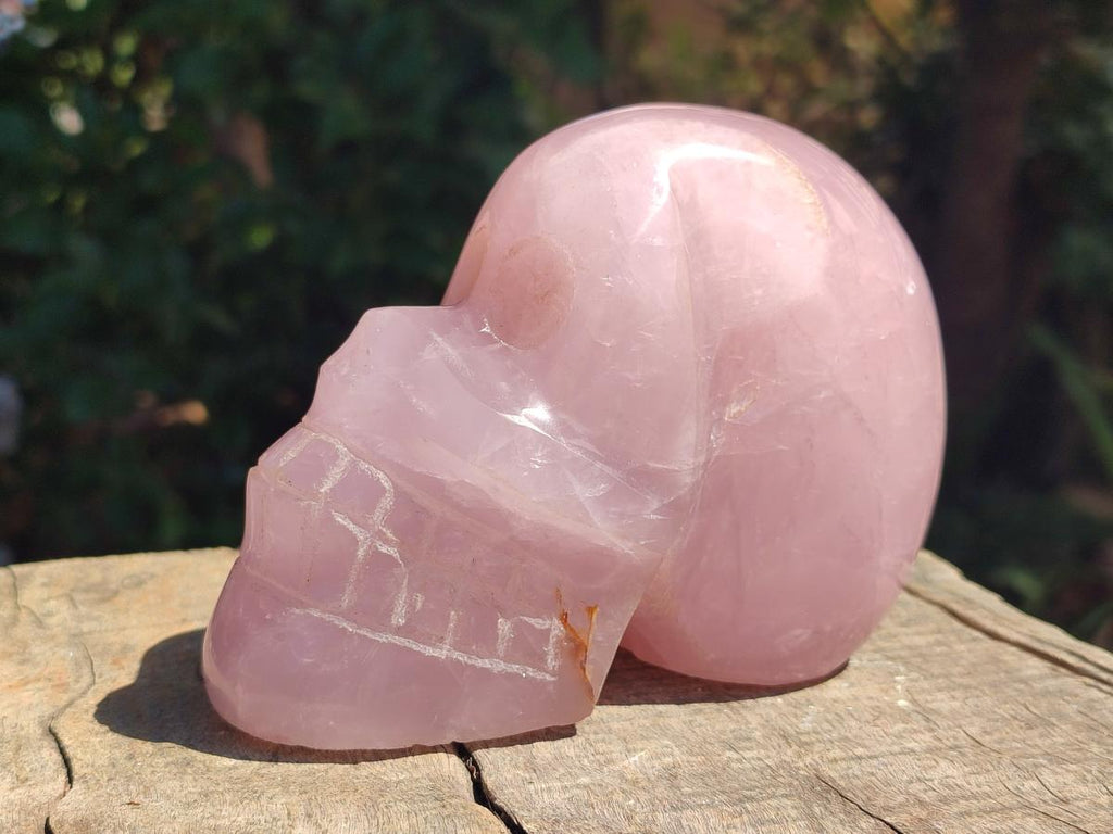Hand Made Gemmy Rose Quartz Skull Carving x 1 From Madagascar - Toprock Gemstones and Minerals 