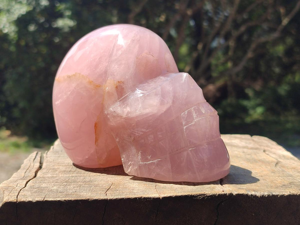 Hand Made Gemmy Rose Quartz Skull Carving x 1 From Madagascar - Toprock Gemstones and Minerals 