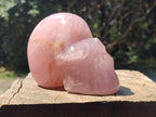 Hand Made Gemmy Rose Quartz Skull Carving x 1 From Madagascar - Toprock Gemstones and Minerals 