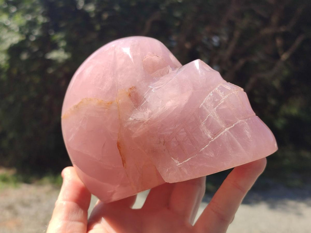 Hand Made Gemmy Rose Quartz Skull Carving x 1 From Madagascar - Toprock Gemstones and Minerals 