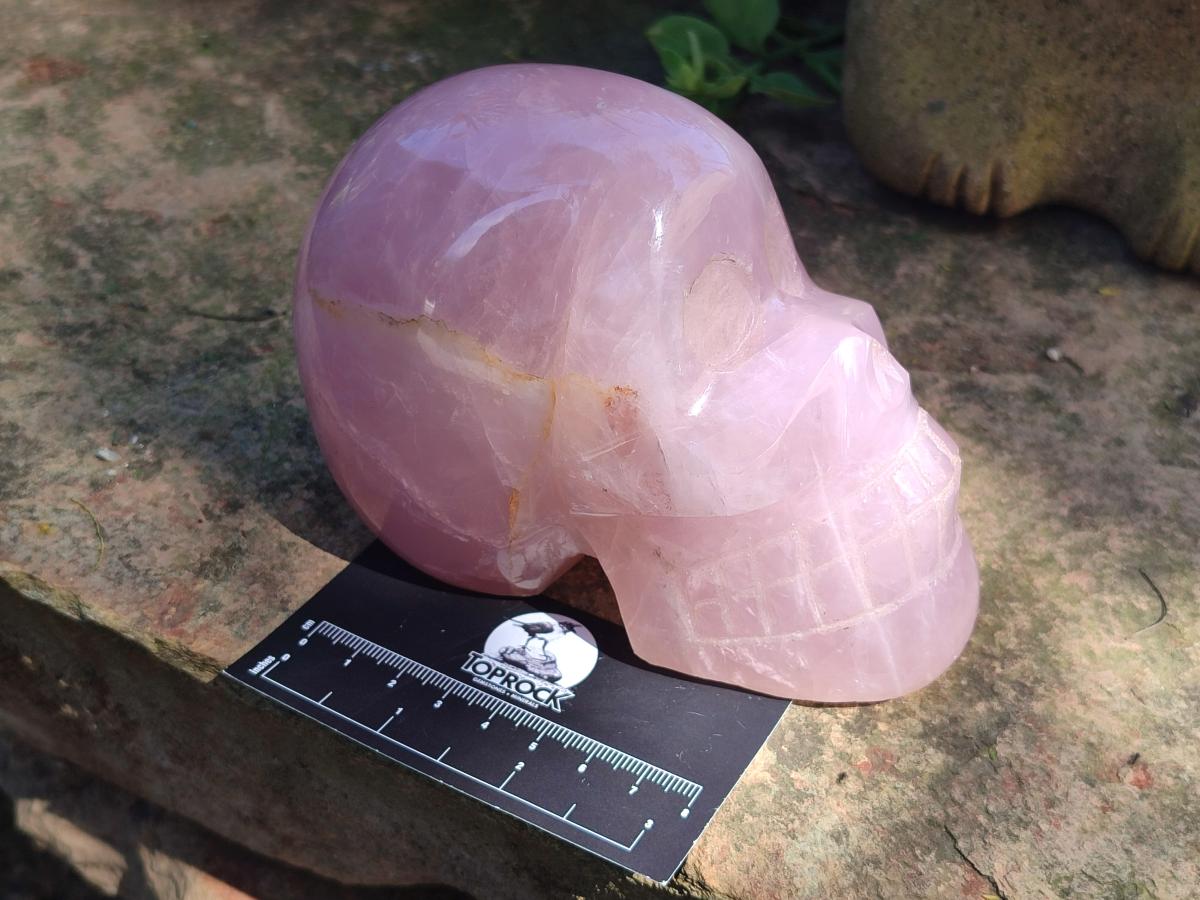 Hand Made Gemmy Rose Quartz Skull Carving x 1 From Madagascar - Toprock Gemstones and Minerals 