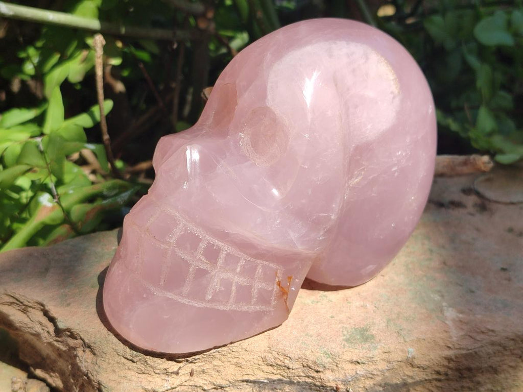 Hand Made Gemmy Rose Quartz Skull Carving x 1 From Madagascar - Toprock Gemstones and Minerals 