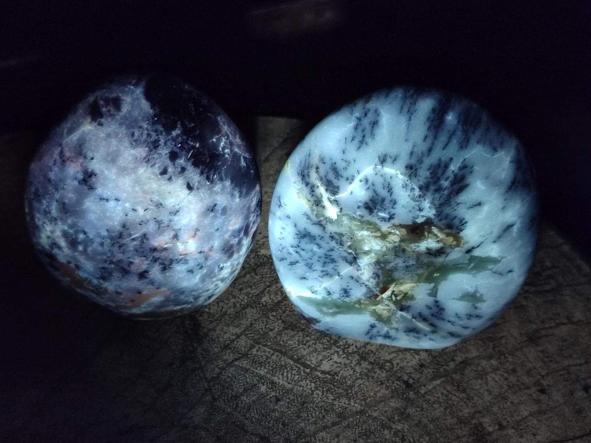 Polished Fluorescent Dendritic Opal Standing Free Forms x 6 From Moralambo, Madagascar - Toprock Gemstones and Minerals 