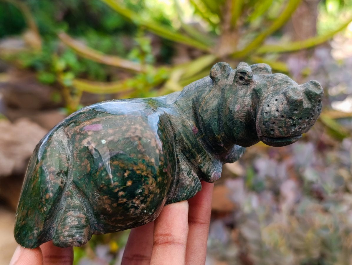 Hand Made Verdite Hippo Carvings x 3 From Zimbabwe - Toprock Gemstones and Minerals 