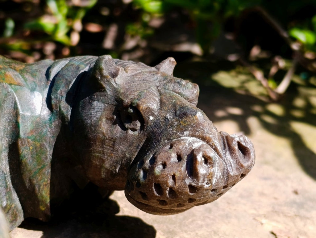 Hand Made Verdite Hippo Carvings x 3 From Zimbabwe - Toprock Gemstones and Minerals 