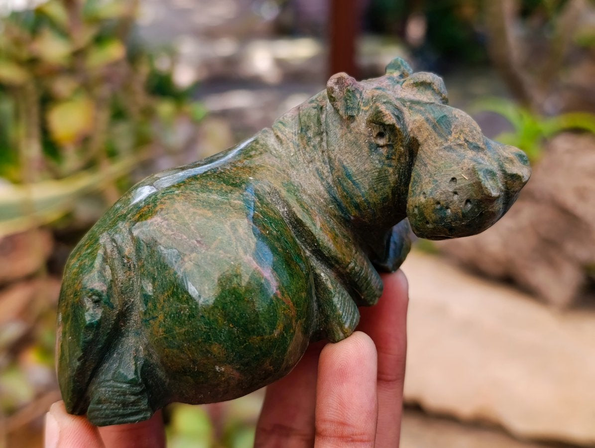Hand Made Verdite Hippo Carvings x 3 From Zimbabwe - Toprock Gemstones and Minerals 