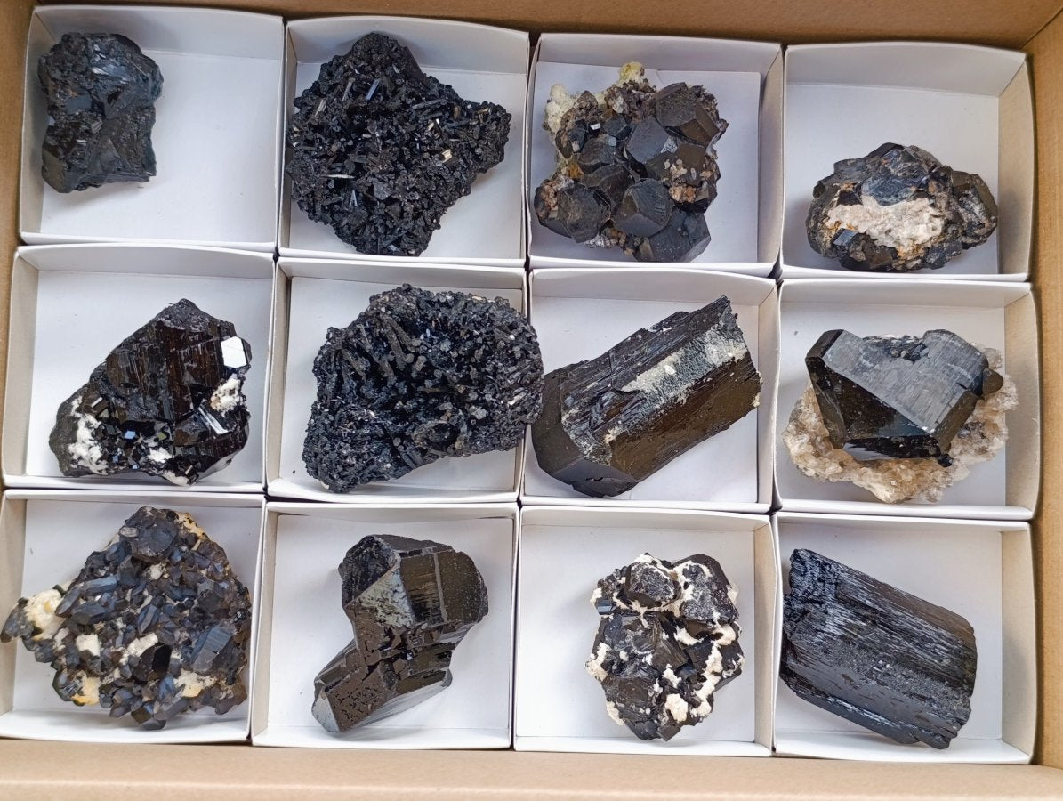 Natural Schorl Black Tourmaline with Feldspar Specimens x 12 From Erongo, Namibia - Toprock Gemstones and Minerals 