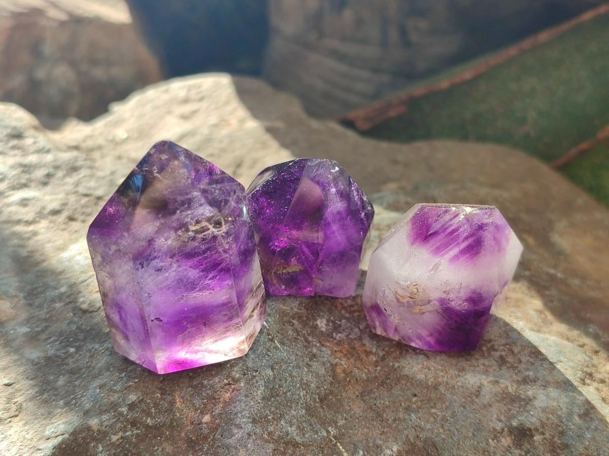 Polished Amethyst Window Crystals x 20 From Akansobe, Madagascar - Toprock Gemstones and Minerals 